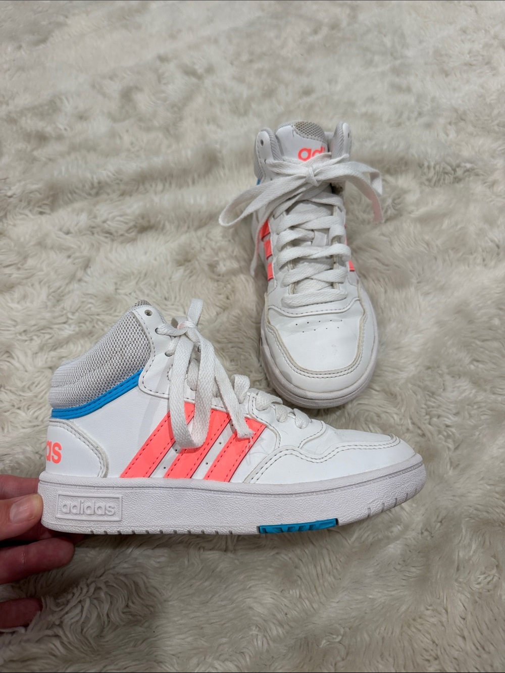 Adidas Hoops Mid 3.0 mid-top sneakers white with Neon Pink Youth Girls Size 12